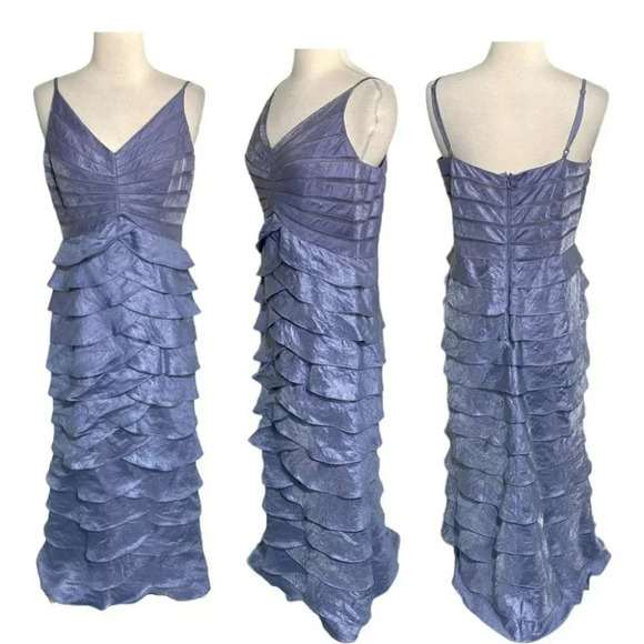 Adrianna‎ Papell 10 elegant periwinkle ruffled tiered spaghetti strap gown - Picture 1 of 11